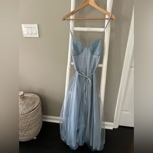 Elegant Blue Spaghetti Strap Dress